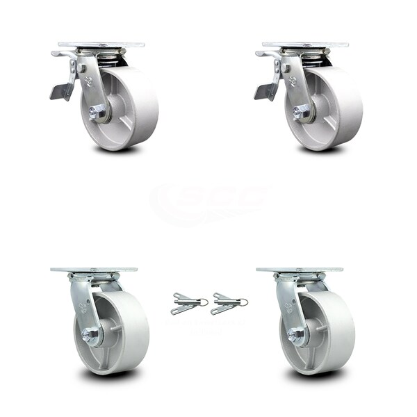 5 Inch Semi Steel Caster Set with Roller Bearings 2 Brakes 2 Swivel Locks SCC